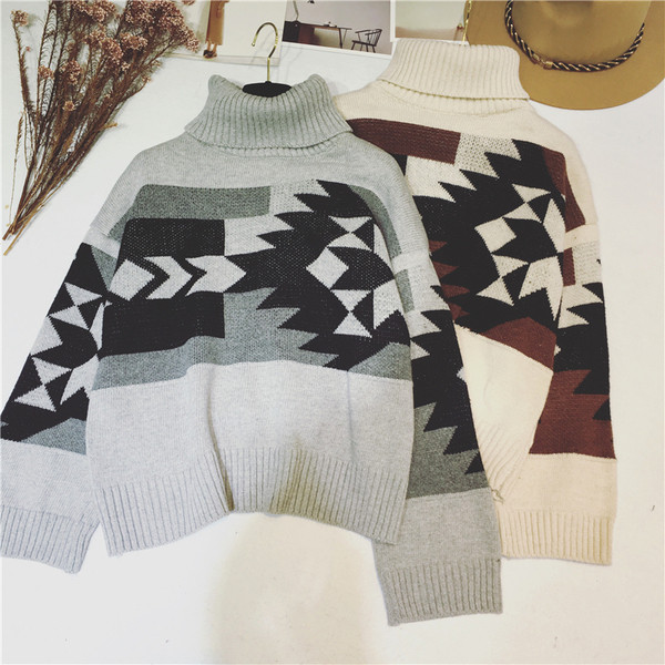 Modern női téli pulóver pólógallérral, két színben