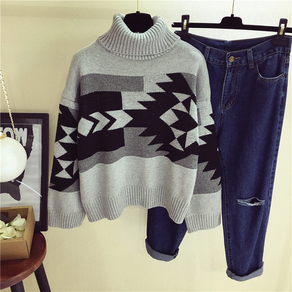 Modern női téli pulóver pólógallérral, két színben