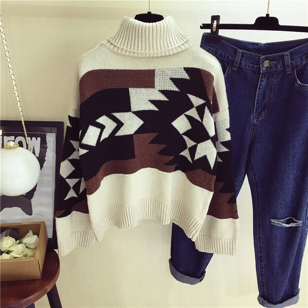 Modern női téli pulóver pólógallérral, két színben