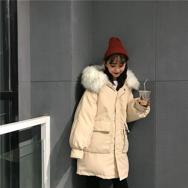 Зимно дамско яке с пух на качулката в три цвята