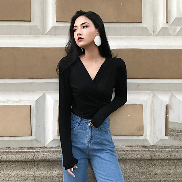 Bluză casual de damă cu decolteu în V în două culori