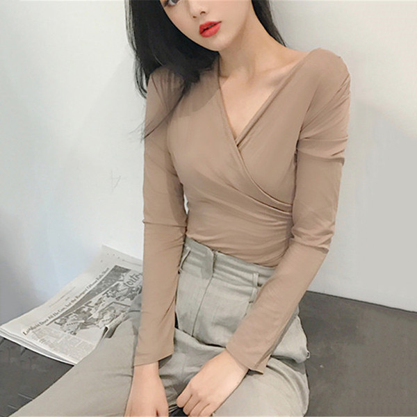 Bluză casual de damă cu decolteu în V în două culori