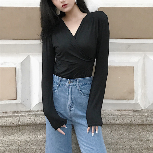 Bluză casual de damă cu decolteu în V în două culori