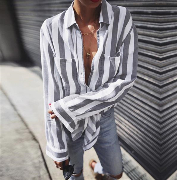 Alkalmi női csíkos szürke ing