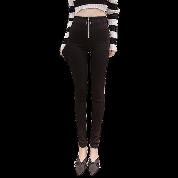 Aktuális női leggings magas derékkal és cipzárral fekete színben