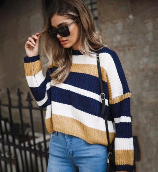 Modern női csíkos pulóver több színben