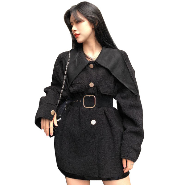 Elegáns női kabát két színben, övvel
