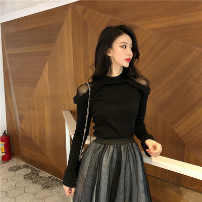 Pulover de dama elegant cu element de plasa in doua culori