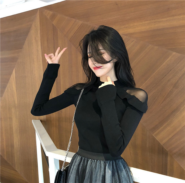 Pulover de dama elegant cu element de plasa in doua culori