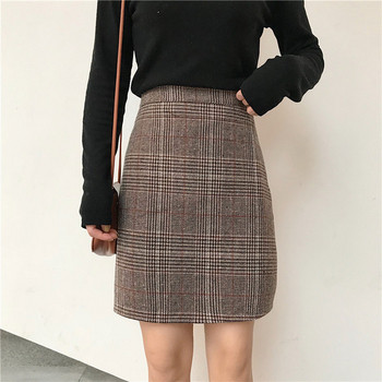 Stílusos női kockás szoknya magas derékkal