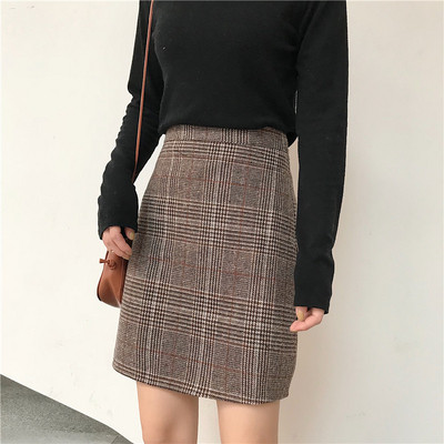 Stílusos női kockás szoknya magas derékkal