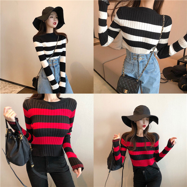 Női csíkos pulóver két színben