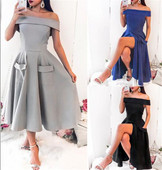 Νέο μοντέλο κυρίες φόρεμα μοτίβο κοπής με τσέπες και σχισμή σε τρία χρώματα