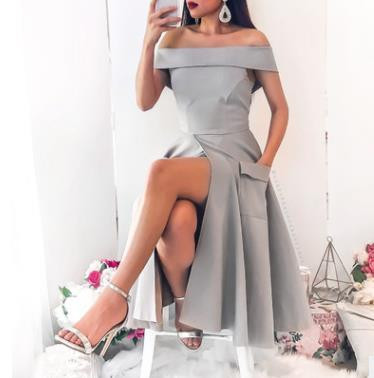 Νέο μοντέλο κυρίες φόρεμα μοτίβο κοπής με τσέπες και σχισμή σε τρία χρώματα