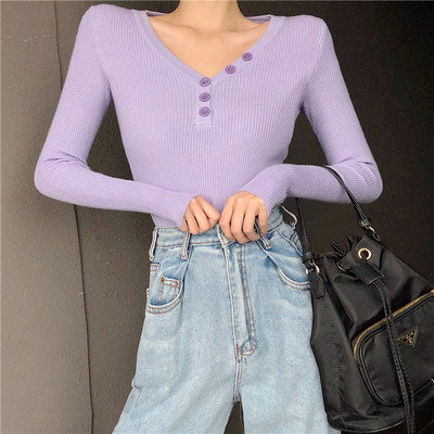 Női pulóver V-nyakkal több színben