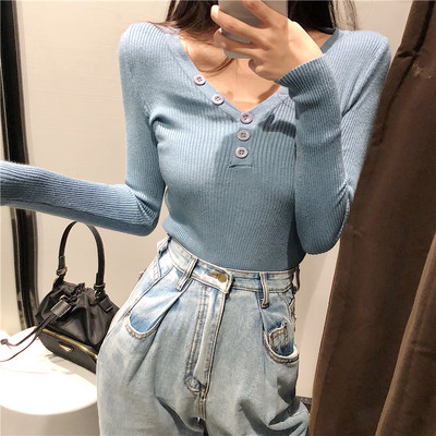 Női pulóver V-nyakkal több színben