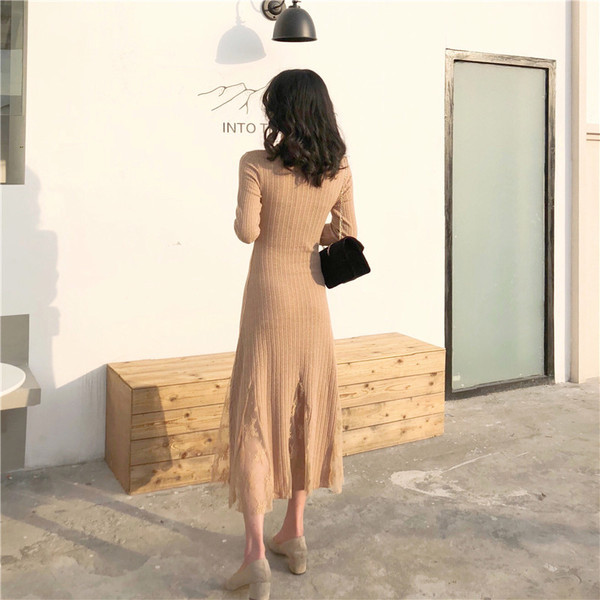 Hosszú, elegáns női ruha csipkével, két színben