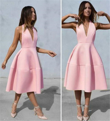 HIT Model elegant de rochie de damă cu decolteu în V adânc în roz