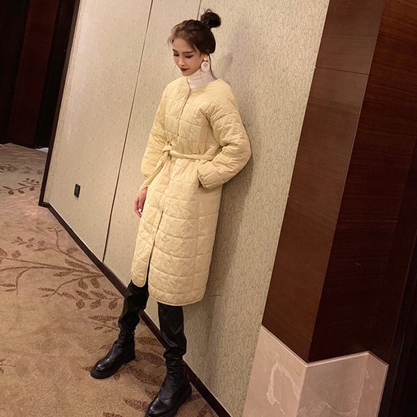 Дълго дамско зимно яке с О-образна яка в два цвята