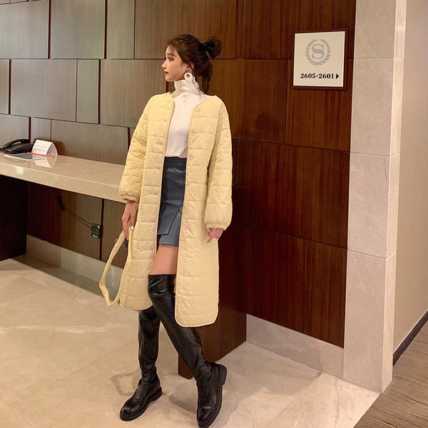 Дълго дамско зимно яке с О-образна яка в два цвята