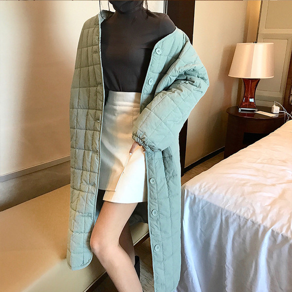 Дълго дамско зимно яке с О-образна яка в два цвята