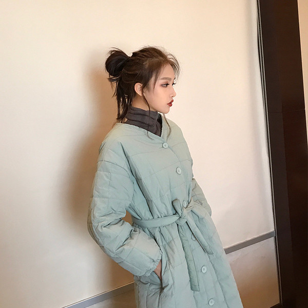 Дълго дамско зимно яке с О-образна яка в два цвята