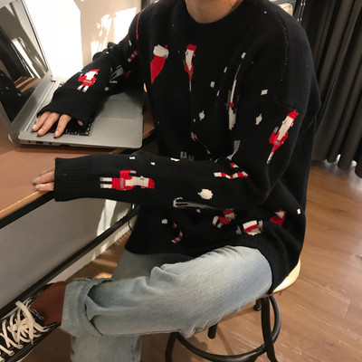 Friss pulóver karácsonyi motívumokkal fekete és piros színben, férfiaknak és nőknek egyaránt