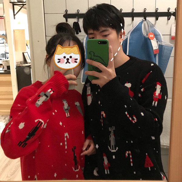 Friss pulóver karácsonyi motívumokkal fekete és piros színben, férfiaknak és nőknek egyaránt