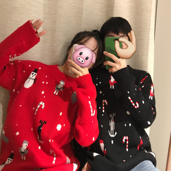 Friss pulóver karácsonyi motívumokkal fekete és piros színben, férfiaknak és nőknek egyaránt