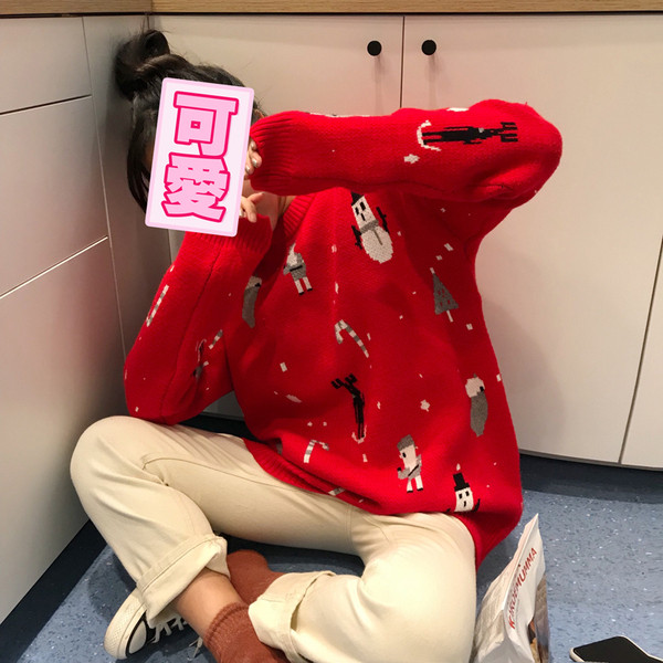 Friss pulóver karácsonyi motívumokkal fekete és piros színben, férfiaknak és nőknek egyaránt