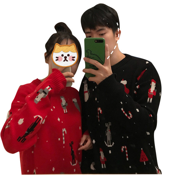 Friss pulóver karácsonyi motívumokkal fekete és piros színben, férfiaknak és nőknek egyaránt