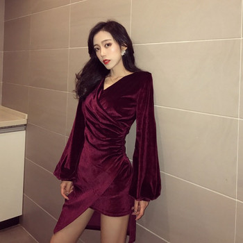 Κομψό φόρεμα από βελούδο γυναικών σε δύο χρώματα