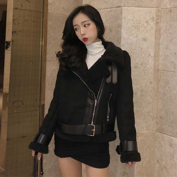 Jachetă de damă de ultimă oră, cu căptușeală moale și închidere laterală de culoare neagră