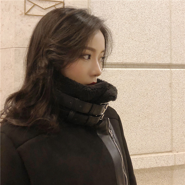 Jachetă de damă de ultimă oră, cu căptușeală moale și închidere laterală de culoare neagră