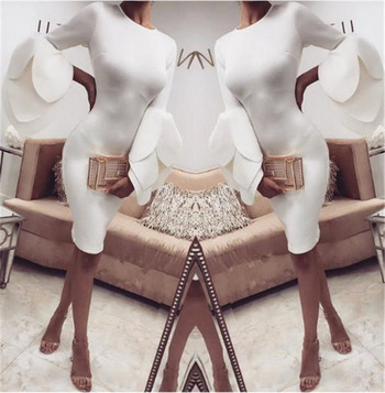 HIT Rochie actuală de damă Model slim cu mâneci lotus de culoare albă