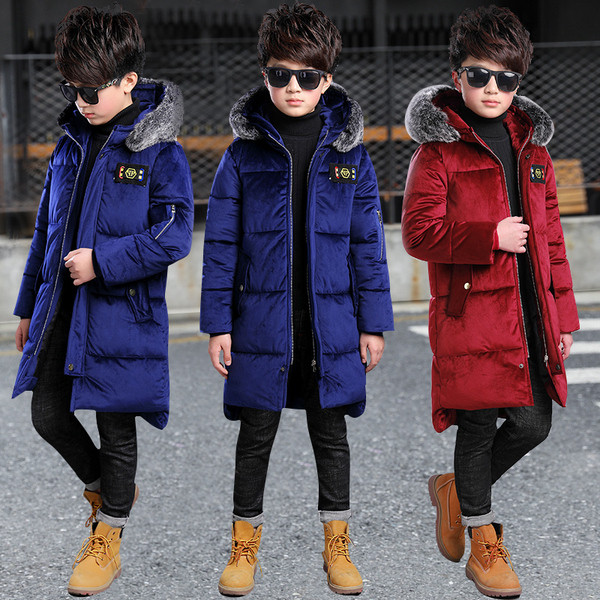 Modern hosszú téli kabát fiúknak két színben