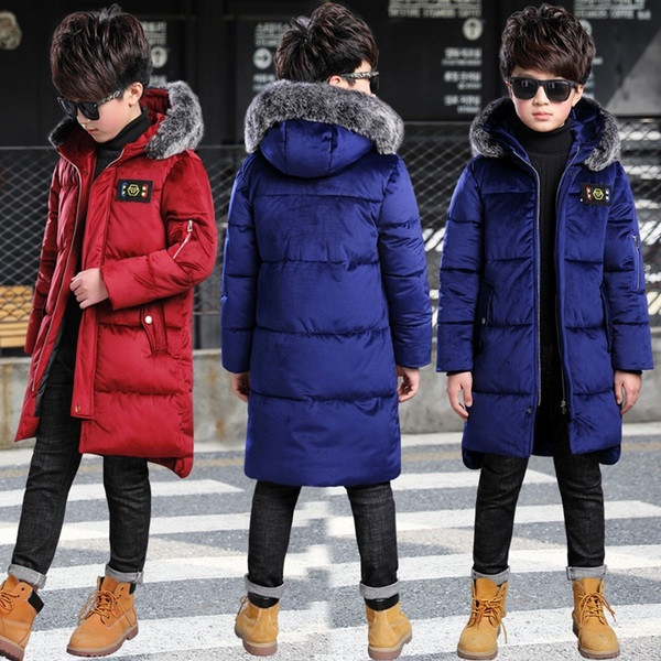 Modern hosszú téli kabát fiúknak két színben