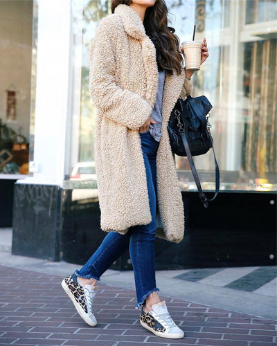 Μοντέρνο γυναικείο ζεστό παλτό μακρύ μοτίβο σε διάφορα χρώματα