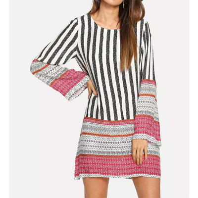 Hétköznapi női ruha hosszú ujjú, O-nyakú