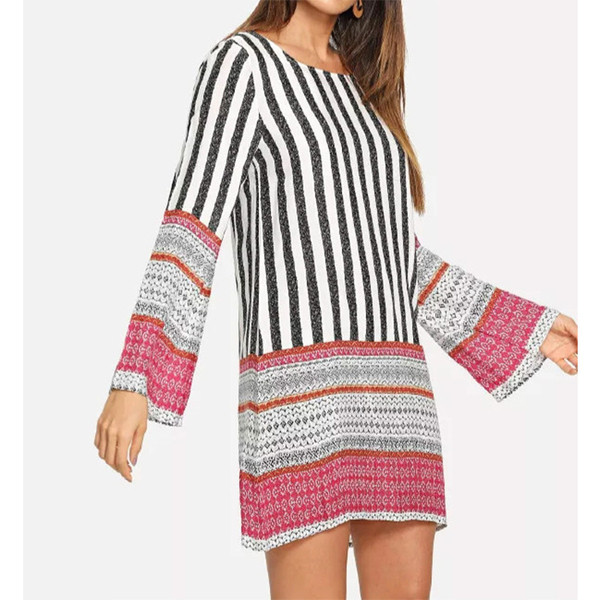 Hétköznapi női ruha hosszú ujjú, O-nyakú