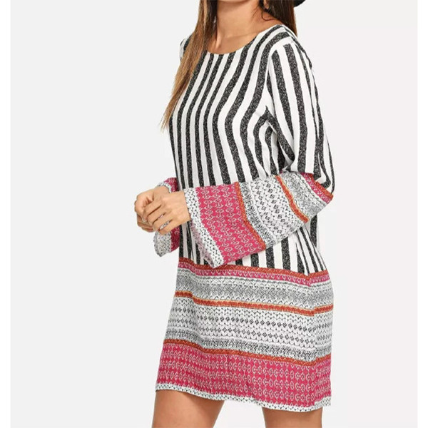 Hétköznapi női ruha hosszú ujjú, O-nyakú