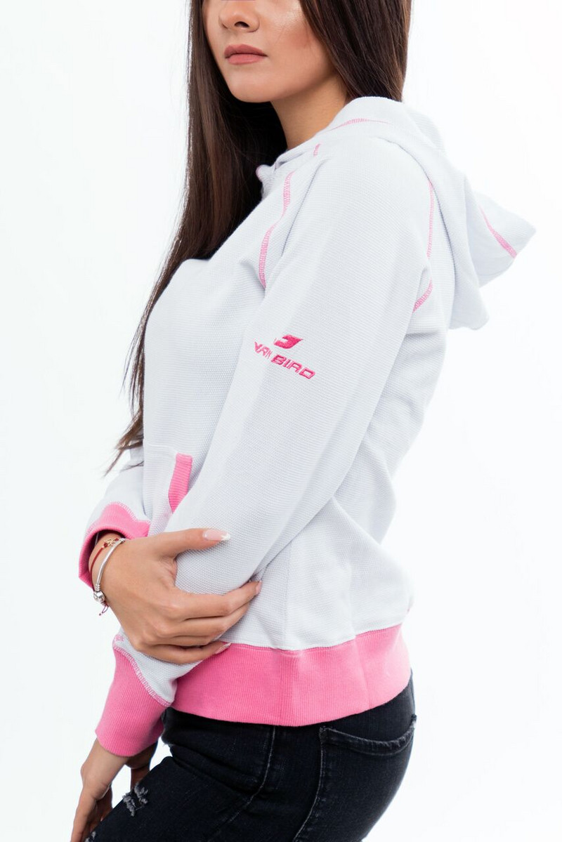 Αθλητικό γυναικείο φούτερ με κουκούλα σε ροζ και λευκό χρώμα