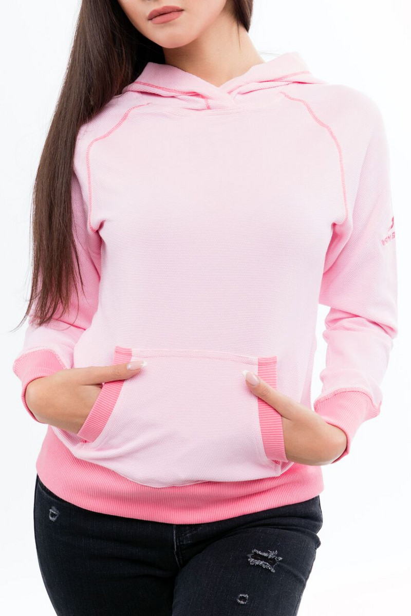 Αθλητικό γυναικείο φούτερ με κουκούλα σε ροζ και λευκό χρώμα