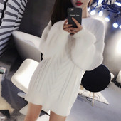 Pulover de dama alb cu maneci late