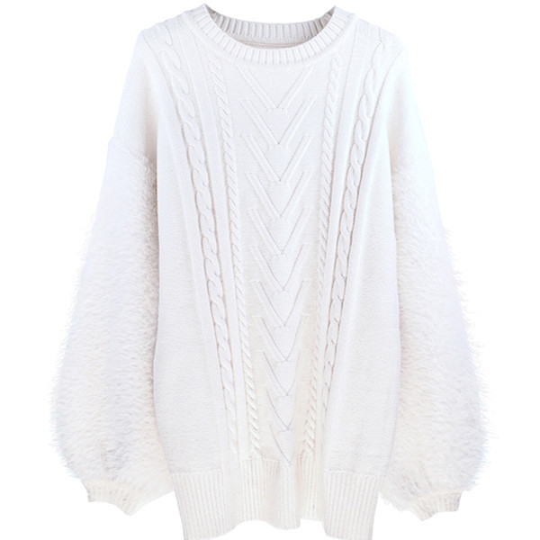Pulover de dama alb cu maneci late