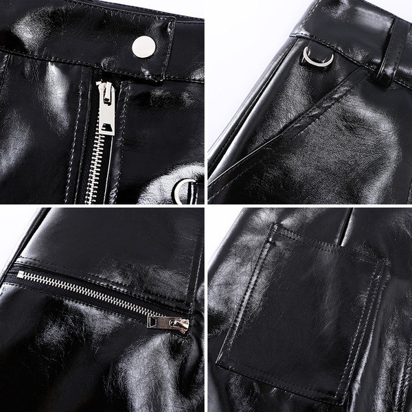 Γυναικεία κομψή δερμάτινη φούστα σε μαύρο και κόκκινο χρώμα