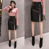 Fusta de dama din piele cu talie inalta de culoare neagra