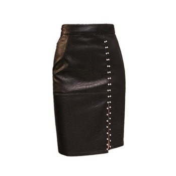 Fusta de dama din piele cu talie inalta de culoare neagra