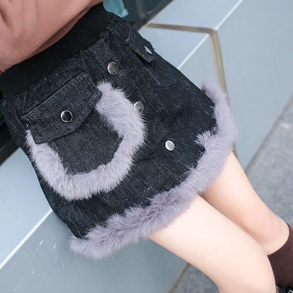 Fusta de blugi pentru copii cu puf