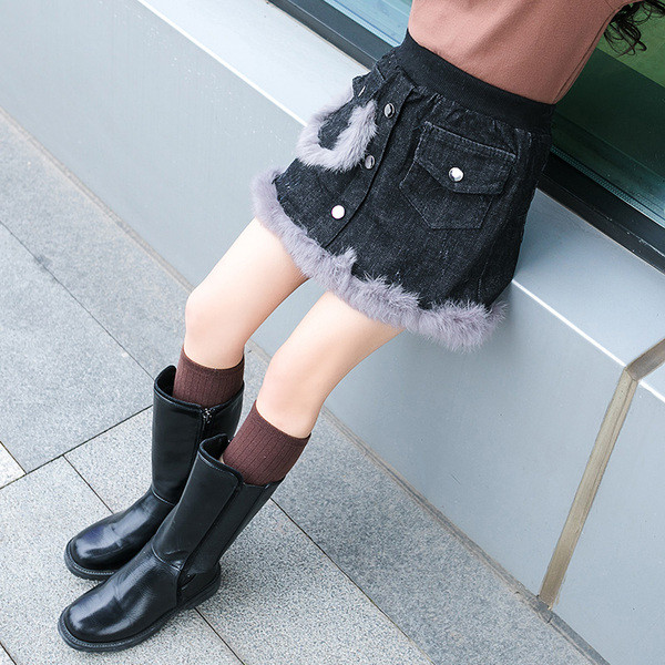 Fusta de blugi pentru copii cu puf